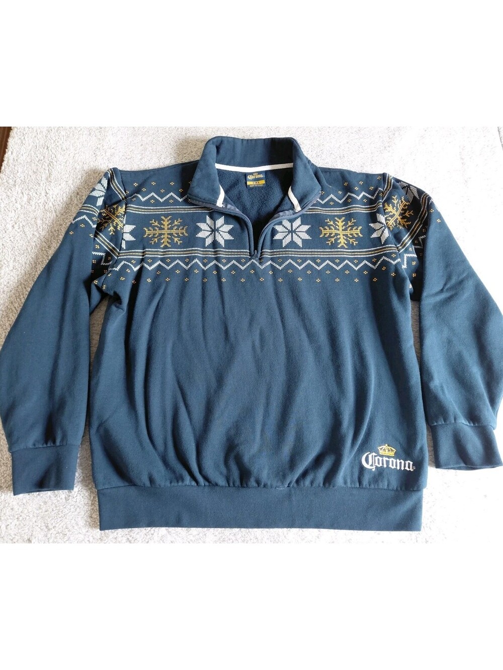 Corona Beer Christmas Pullover Mens 2XL 1/4 Zip Blue Fleece Lined